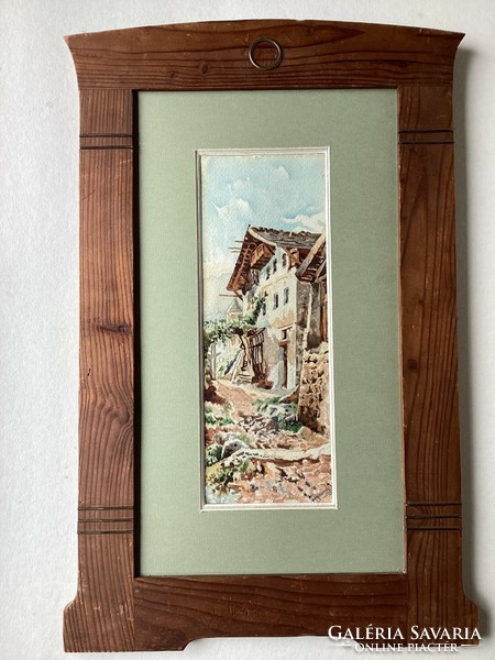 Zsigmond, a street scene from the 19th century, in an Art Nouveau frame.