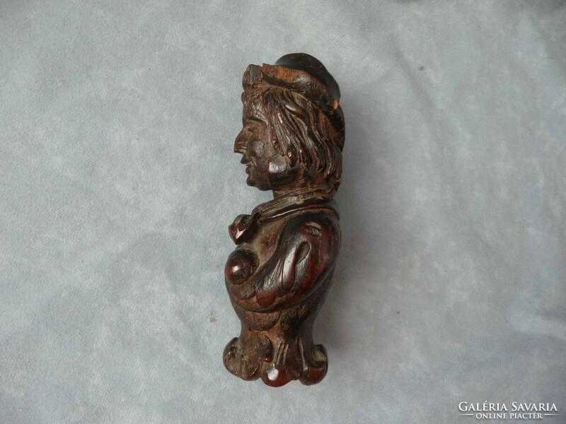 Antique carved wooden figure antique walking stick end? Renaissance wood carving carved oak stick end 17-18. S