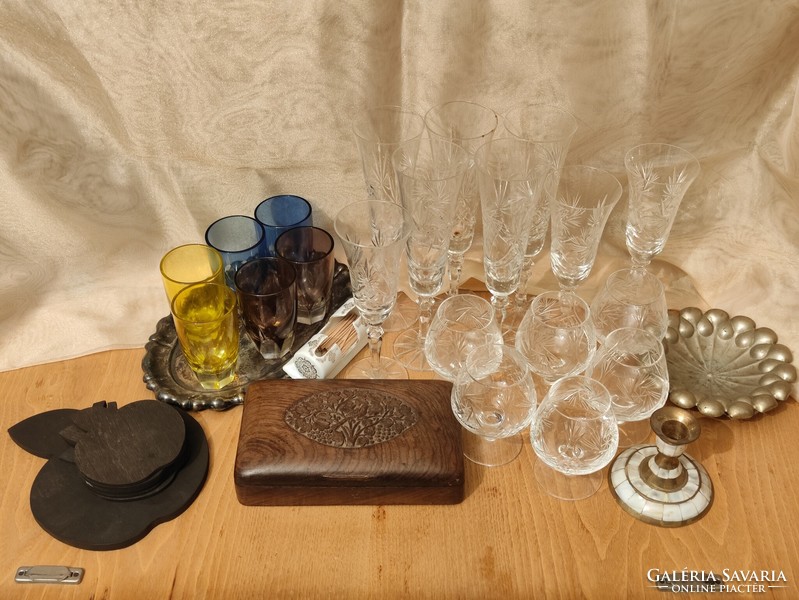 Set of 6 polished colored antique glasses
