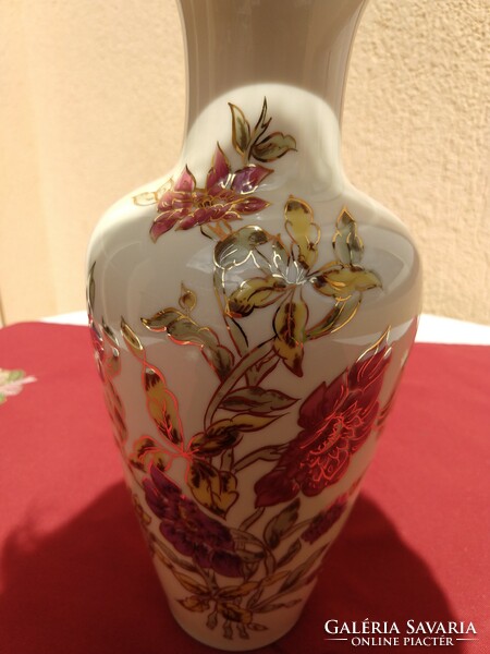 Zsolnay large vase with purple and burgundy flowers and lilies, 27 cm, brand new, perfect, no minimum price