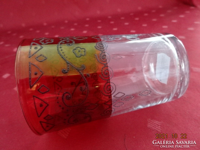 Glass cup with printed pattern, the upper part is painted burgundy, height 10 cm. He has!