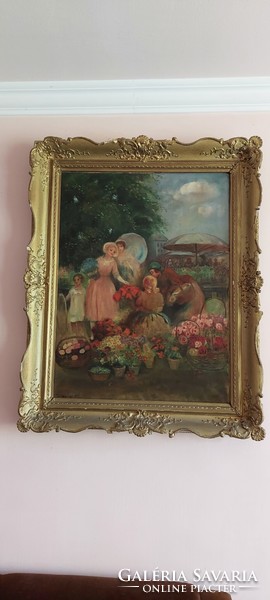 Koppányi z. Flower market oil on canvas painting