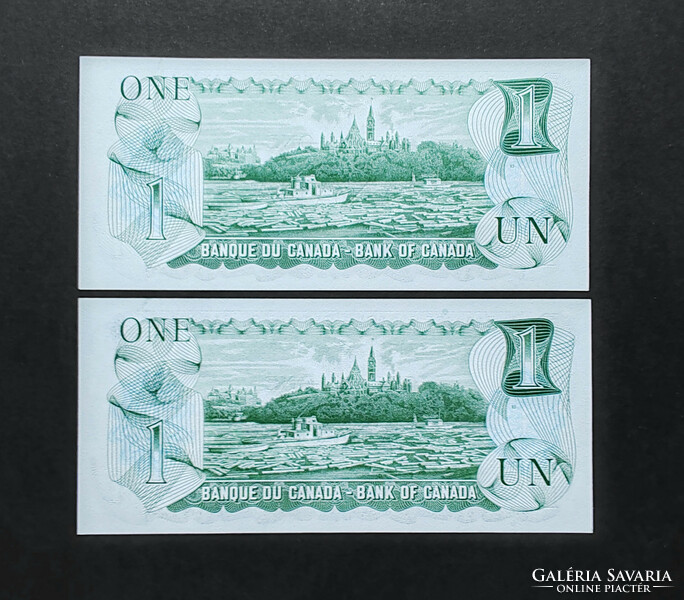 Canada 2 x $1 1973, unc serial numbered pair