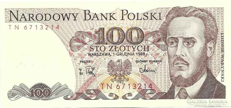 100 zloty zlotych Lengyelország 1988 UNC