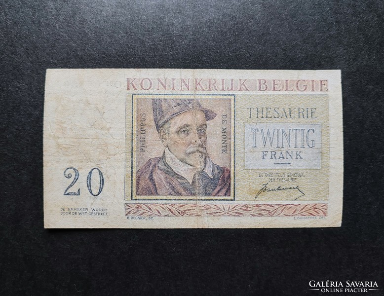 Rarer! Belgium 20 francs / francs 1950, f+