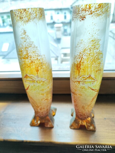 Art nouveau pair of glass vases