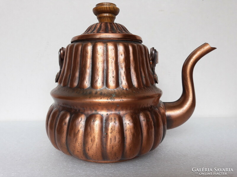 Vintage massive Kupfer marked hammered red copper pot, teapot