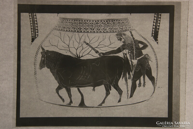 6 pieces of ancient Greek objects glass negative Cretan bull, Ajax and Achilles...