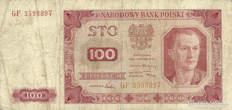 100 zloty zlotych 1948 Lengyelország 1. Keret nélkül Ritka