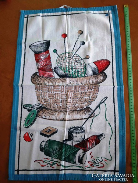 Kitchen cloth with picture of sewing tools, new for sale