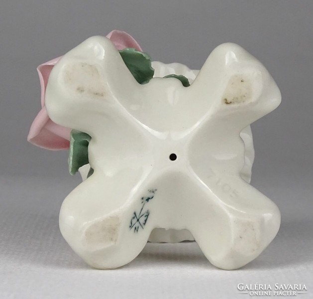 1R288 old small ens porcelain candle holder with rose decoration