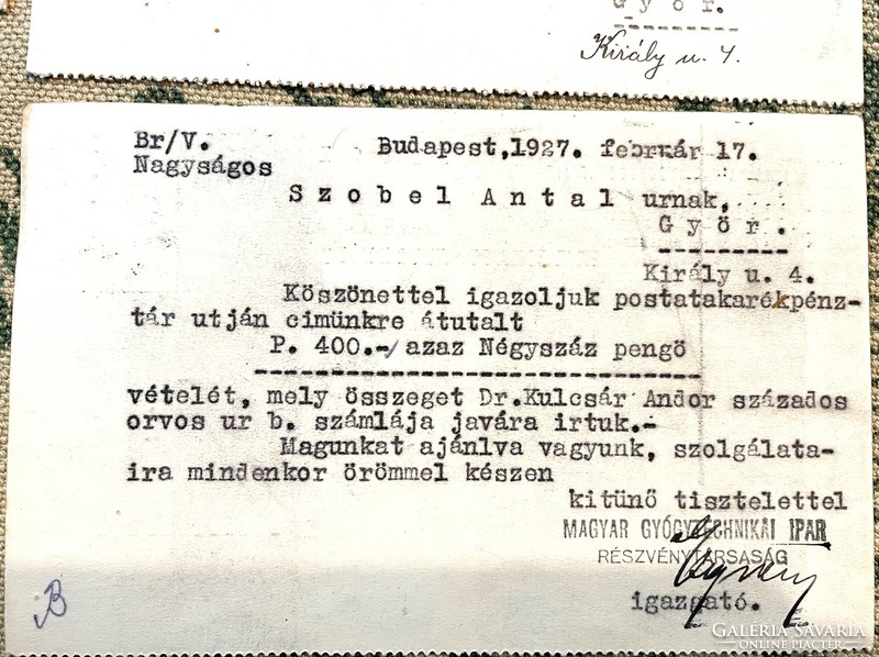Siemens Reiniger Veifa levél, postai befizetőlap és levelezőlapok postabélyegzővel 1926-27.