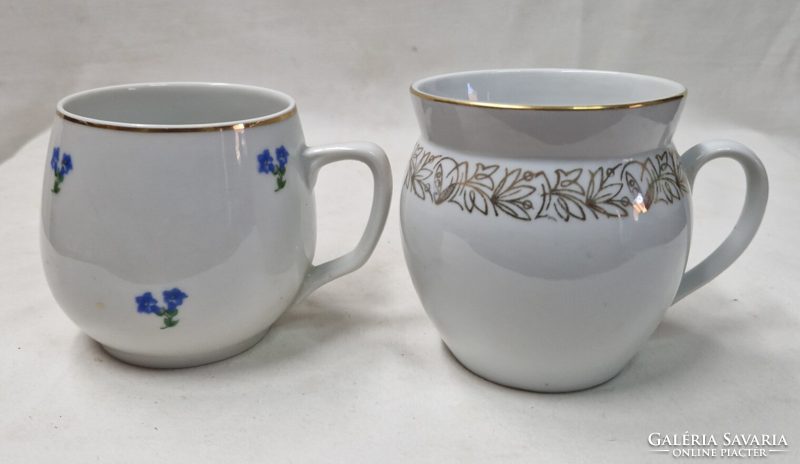 Old gilded flower pattern marked porcelain belly mugs in perfect condition are sold together