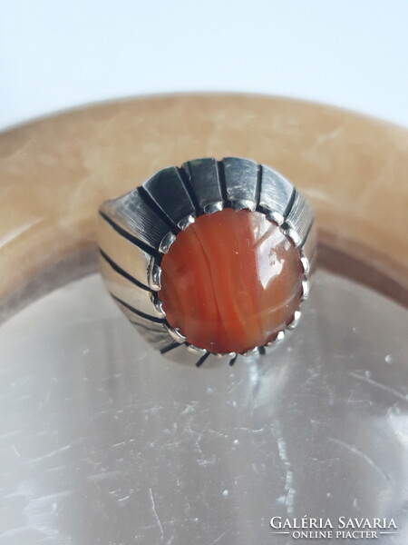 Old men's Yemeni silver ring with carnelian stone - size 64