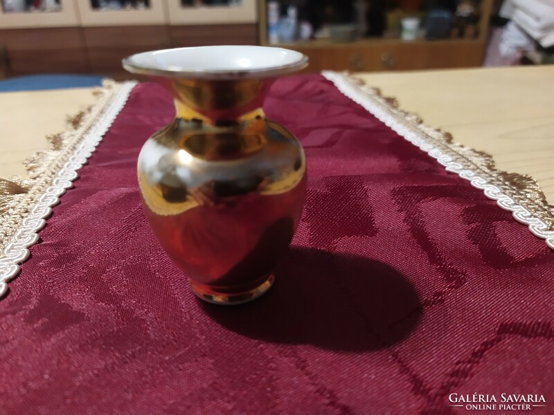 Porcelain miniature gilded old vase marked 6 cm
