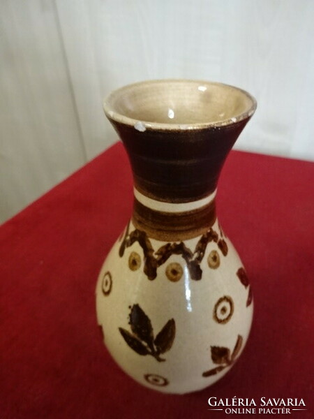 Antik mázas kerámia váza, magassága 15 cm. Jókai.