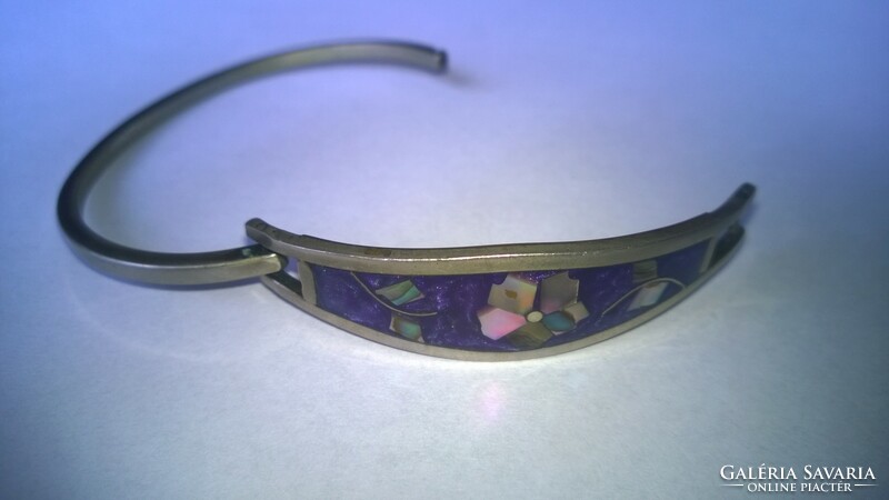Silver-colored duck bracelet with enamel decoration and mother-of-pearl inlay, excellent closure