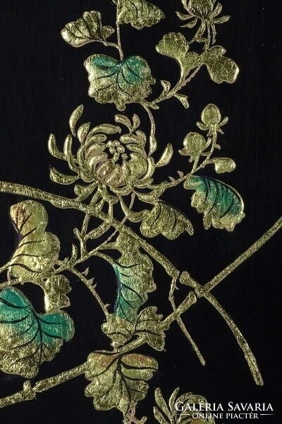 1R256 pair of old gilded oriental lacquered wood panels 30 x 10 cm