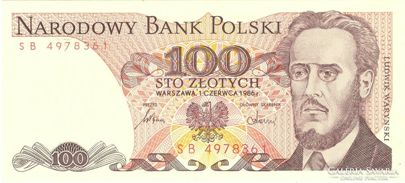 100 zloty zlotych Lengyelország 1986 1.