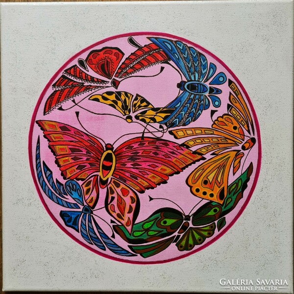 Pillangók Mandala kép művészeti vászon, akril festék