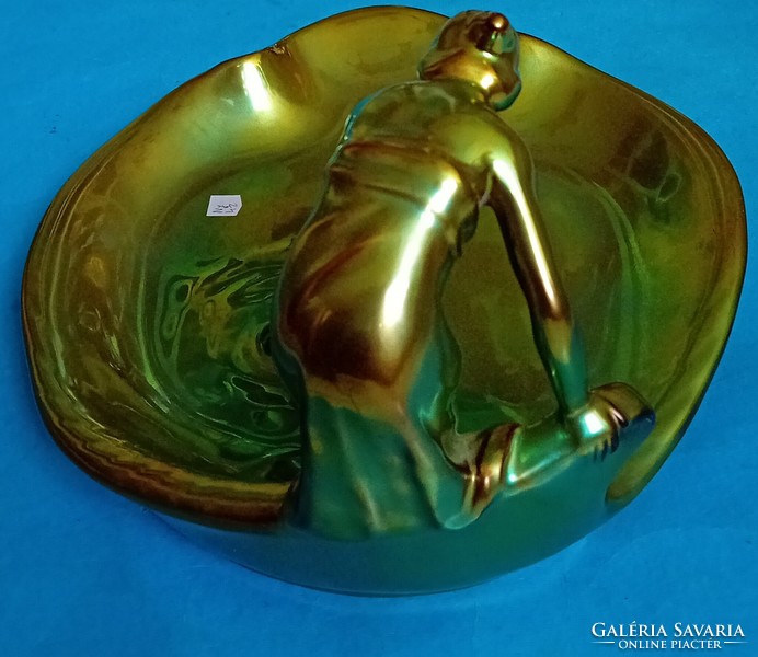 Zsolnay eosin bowl with water-immersing woman, large size