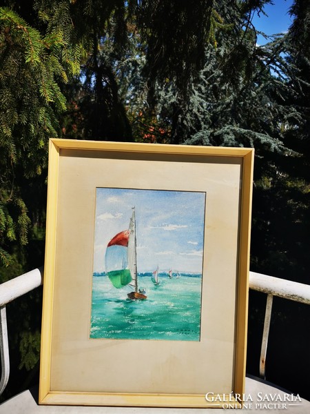Balaton sailboats, watercolor