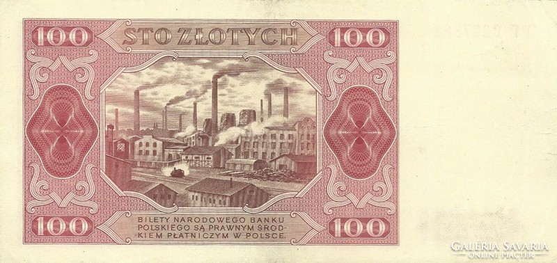 100 Zloty zlotych 1948 Poland 3. With frame