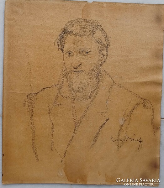 Vadász Endre(1901-1944) szénrajza: Szakállas zsidó férfi