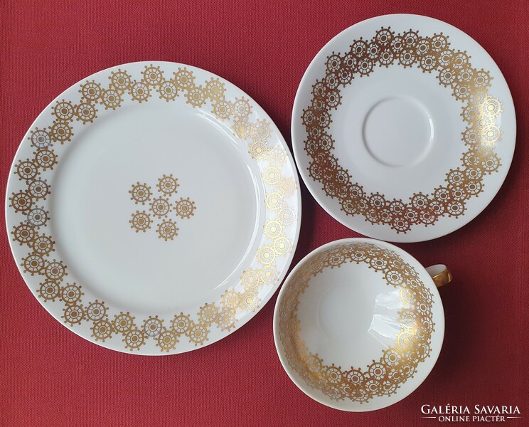 German porcelain breakfast set coffee tea cup saucer small plate with gold pattern plate