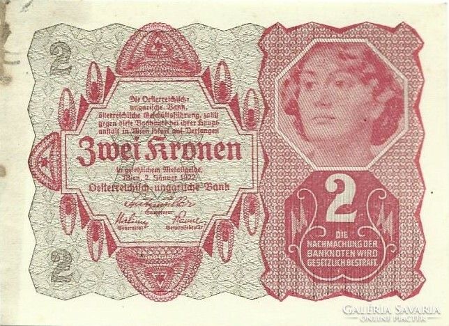 2 Korona kronen 1922 Austria 1.