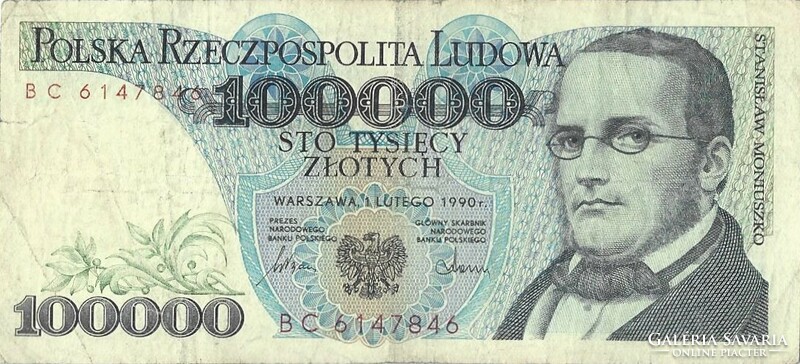 100000 zloty zlotych Lengyelország 1990 1.