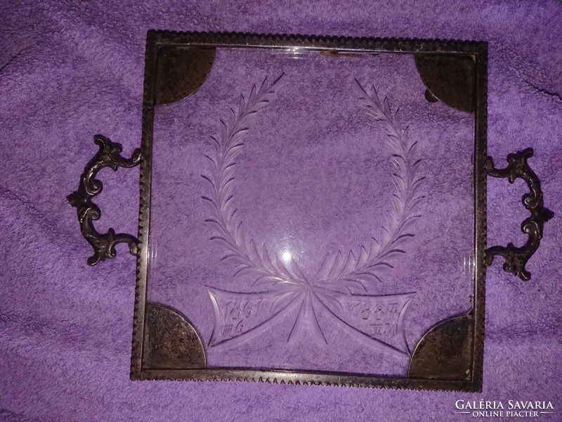 Etched glass plate, antique coaster, tray