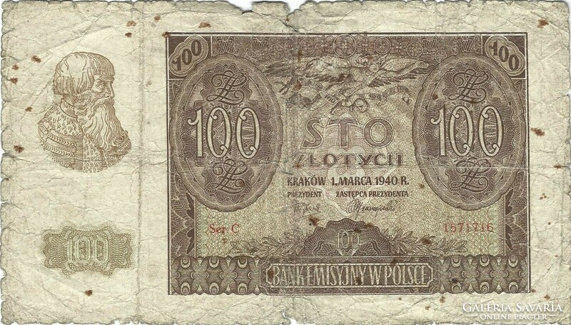 100 Zloty zlotych 1940 Poland 1.