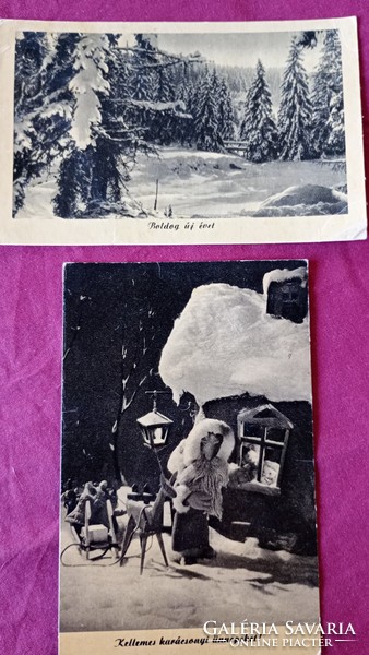 1953-1957. Christmas and New Year greeting cards, 4 pcs