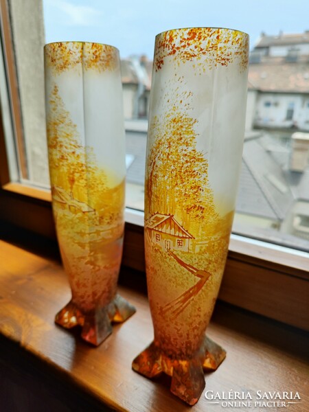 Art nouveau pair of glass vases