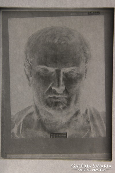 16 Ancient Greek statue heads + vase glass negative, original Perutz German