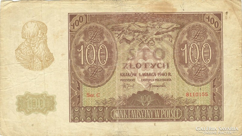 100 zloty zlotych 1940 Lengyelország 4.