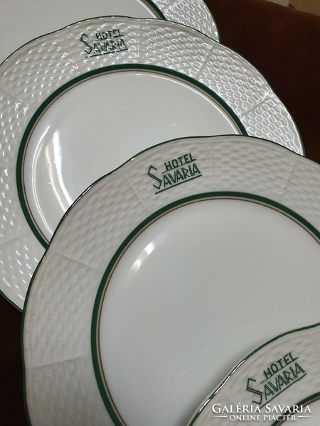Herend green striped plate with Savaria hotel inscription.