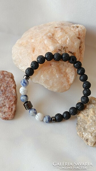 Lava stone - sodalite - howlite - hematite bracelet