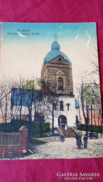 1916. Trzebinia, Katolikus templom, antik színes képeslap