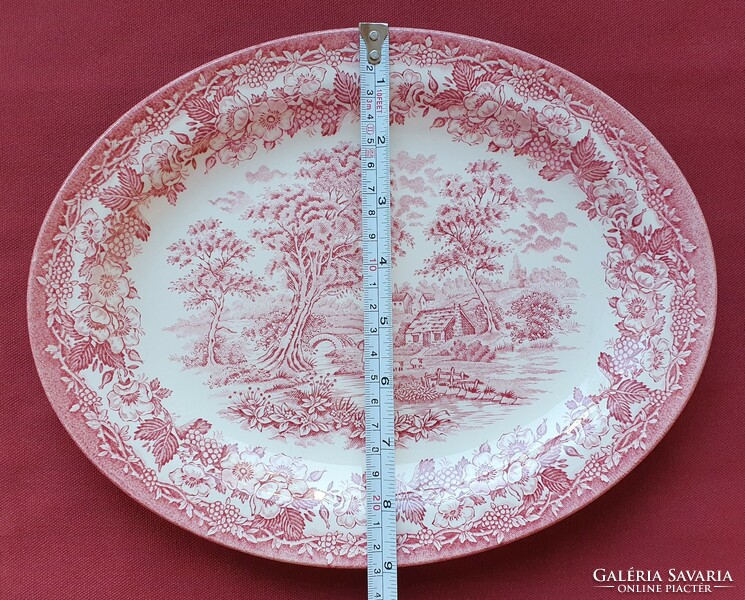 English burgundy scene porcelain serving bowl plate