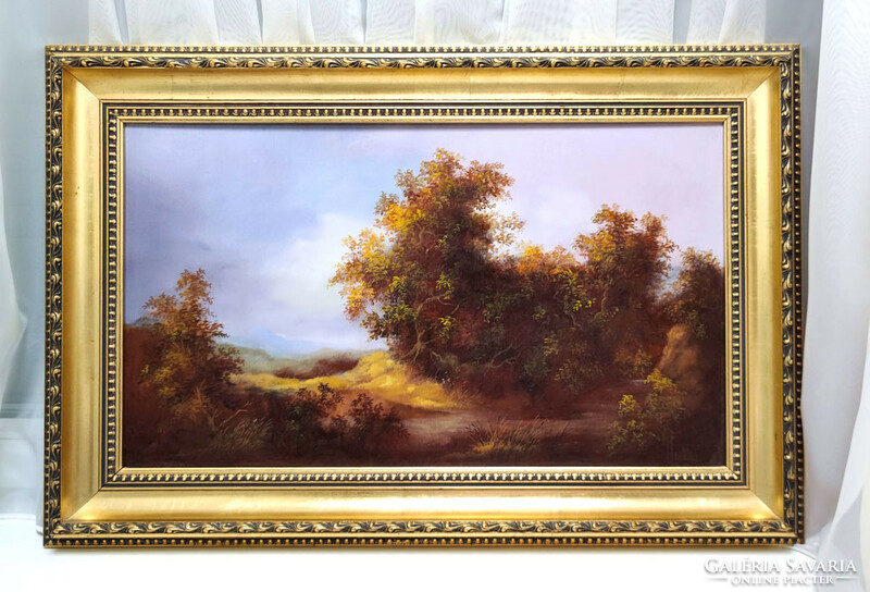 Ágoston Huller's oil painting - forest detail, 60 x 40 cm with a beautiful frame