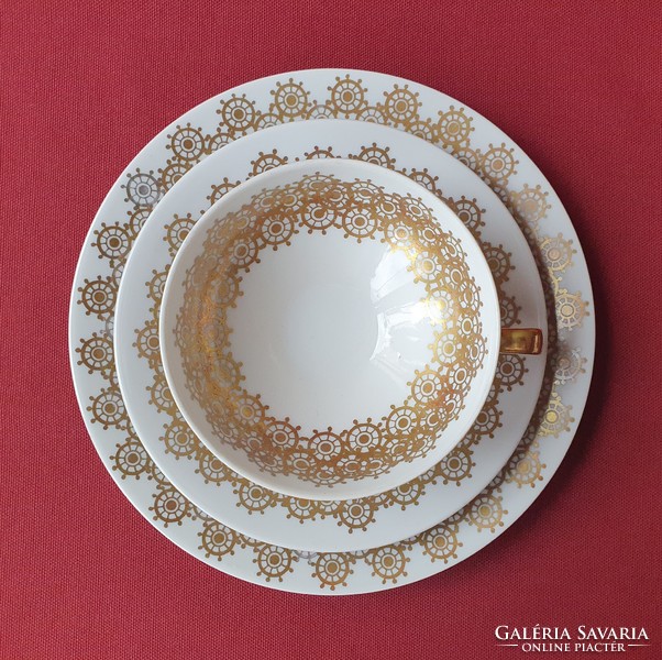 German porcelain breakfast set coffee tea cup saucer small plate with gold pattern plate