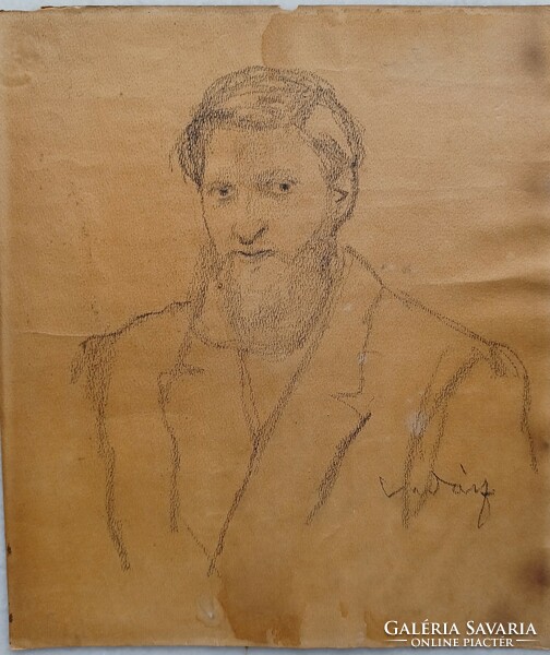 Vadász Endre(1901-1944) szénrajza: Szakállas zsidó férfi