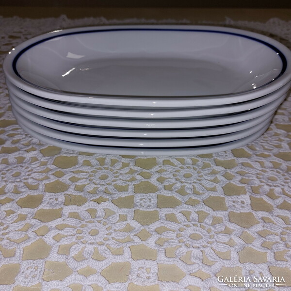 Alföldi blue-striped menu, sausage plate, oval pancake serving plate, vegetable