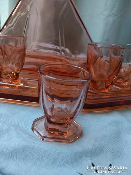 Art deco cseh huta üveg likörös készlet 1930-as évekből!