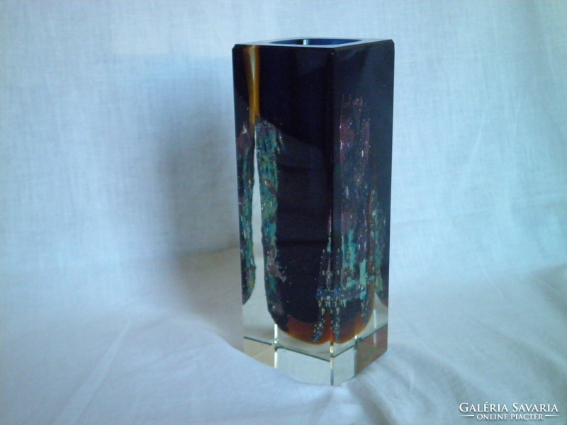 Thick, colorful, heavy glass vase, decorative object