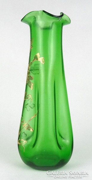 1R730 Antik aranyozott zöld szecessziós fújt üveg váza 26 cm