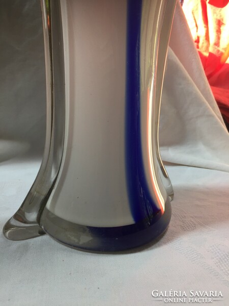 Hatalmas, kék-fehér, kézzel készített lengyel kristályüveg váza - N18