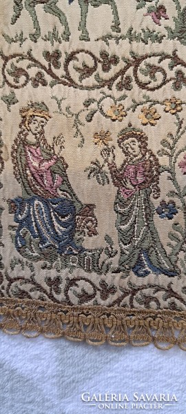 Antique silk brocade tablecloth, tapestry rarity (m4678)